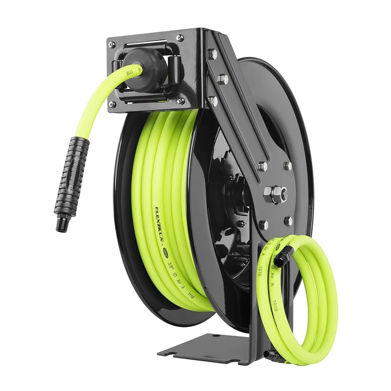 Flexzilla Open Face Retractable Air Hose Reel, 3/8 in. x 50 ft, Heavy Duty, Lightweight, Hybrid, ZillaGreen - L8611FZ