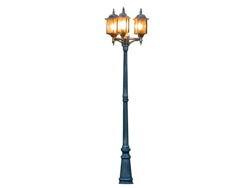 Konstsmide 7244-759 Milano Leaded Effect Triple Column Outdoor Light / 2.3m High / 3 x 75 W E27 Max Lamp Post / Leaded Effect Acrylic Glass / Aluminium / IP43 / Outside Light Antique Finish Matt Black