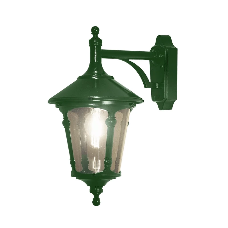 Konstsmide Handmade Outdoor Wall Light Mains Powered/Virgo Down Classic Lantern Light/1 x 100 W E27 Max Wall Lamp/Acrylic Globe/Aluminium/IP23/Green Outside Light