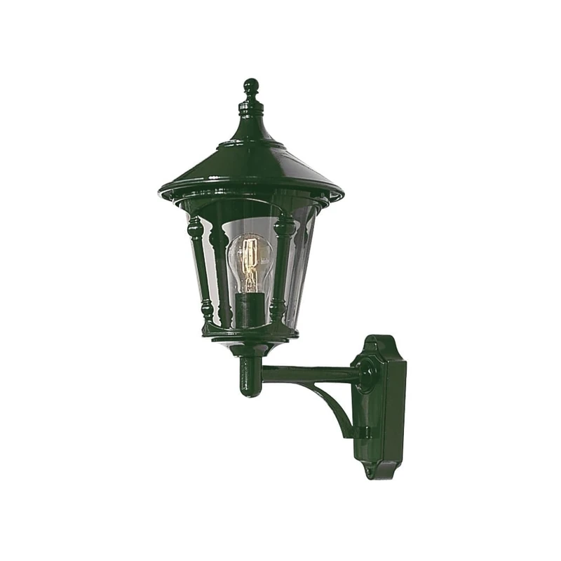 Konstsmide Handmade Outdoor Wall Light Mains Powered/Virgo Up Classic Lantern Light/1 x 100 W E27 Max Wall Lamp/Acrylic Globe/Aluminium/IP23/Green Outside Light