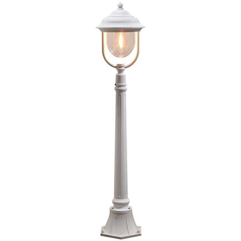 Konstsmide Outdoor Lights/Parma Post Outdoor Light/1 x 75 W E27 Max Bollard/Clear Acrylic Globe/Aluminium/IP43/Outside Light Matt White