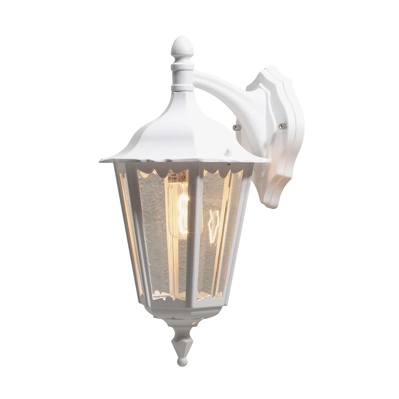 Konstsmide Outdoor Wall Light Mains Powered/Firenze Large Down Traditional Lantern/1 x 100 W E27 Max Lamp/Clear Glass Panels/Aluminium/IP43/Outside Light Matt White