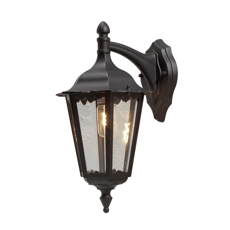 Konstsmide Outdoor Lights/Firenze Large Down Outdoor Wall Lantern/1 x 100 W E27 Max Wall Lamp/Clear Glass Panels/Aluminium/IP43/Outside Light Matt Black, 7212-750