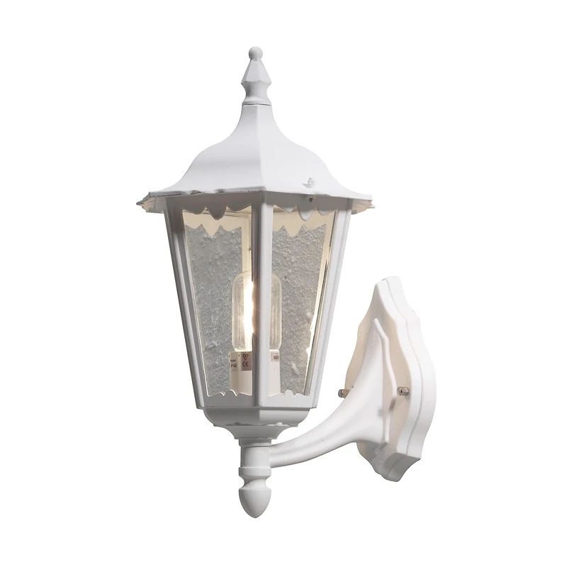 Konstsmide Outdoor Wall Light Mains Powered/Firenze Large Up Traditional Lantern/1 x 100 W E27 Max Lamp/Clear Glass Panels/Aluminium/IP43/Outside Light Matt White