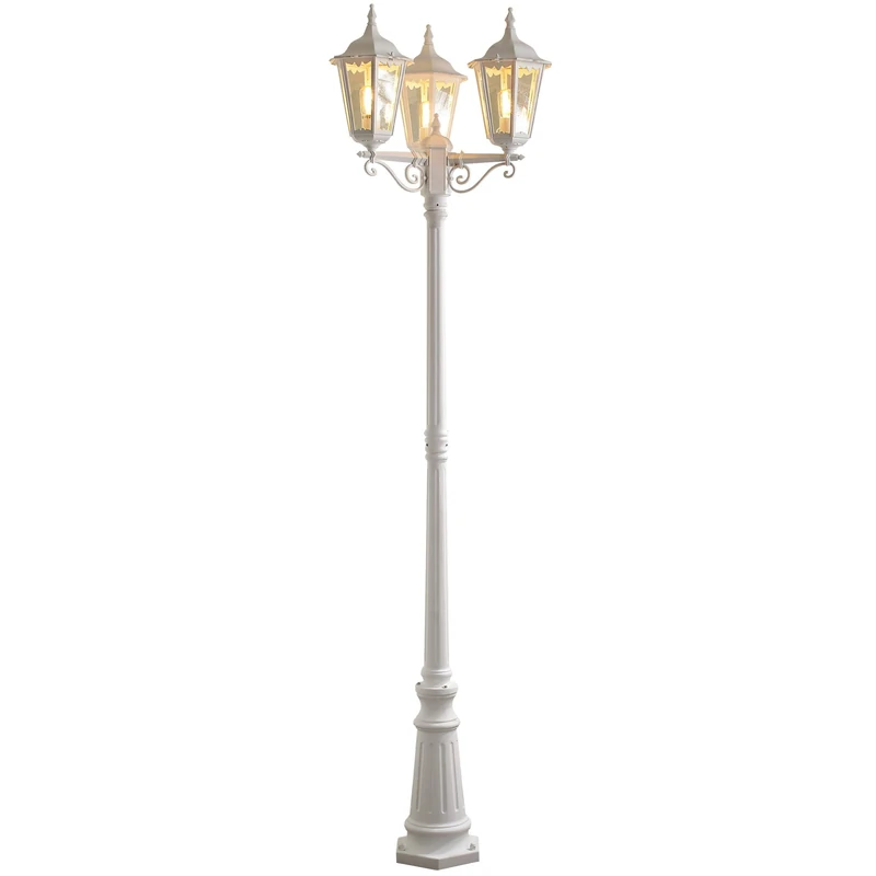 Konstsmide 7217-250 Firenze Triple Column Outdoor 2.2m High / 3 x 100 W E27 Max Lamp Post/Clear Glass/Aluminium / IP43 / Outside Light Matt White