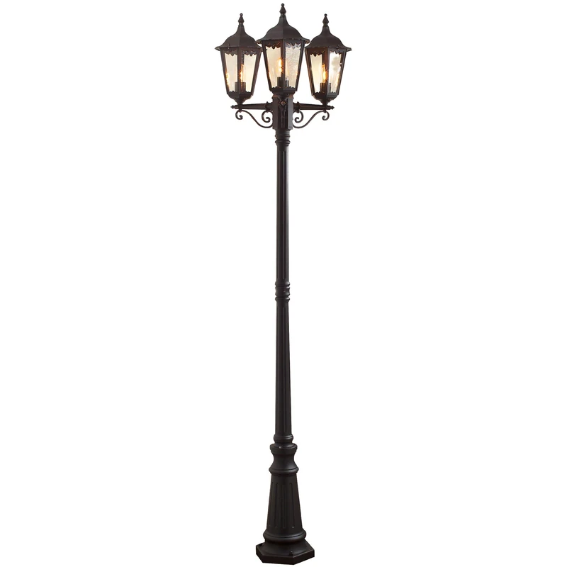Konstsmide Outdoor Light Firenze Triple Column Outdoor Light/ 2.2m High/ 3 x 100 W E27 Max Lamp Post/ Clear Glass/ Aluminium/ IP43/ Outside Light Matt Black