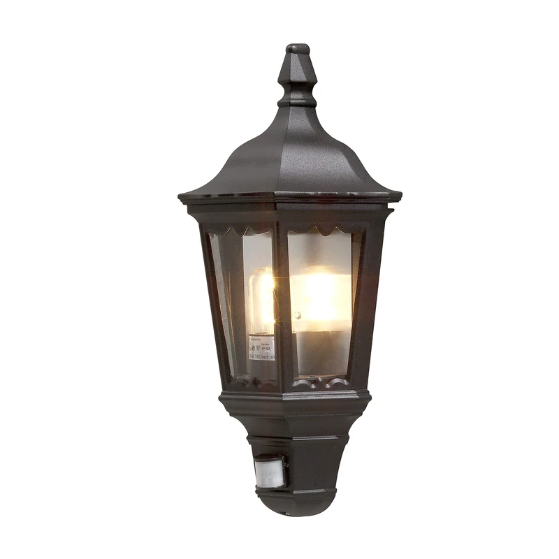 Konstsmide Outdoor Wall Light Mains Powered/Firenze Flush Traditional Lantern with PIR Sensor Motion Detector/1 x 100 W E27 Max Lamp/Clear Acylic Glass/Aluminium/IP43/Outside Light Matt Black