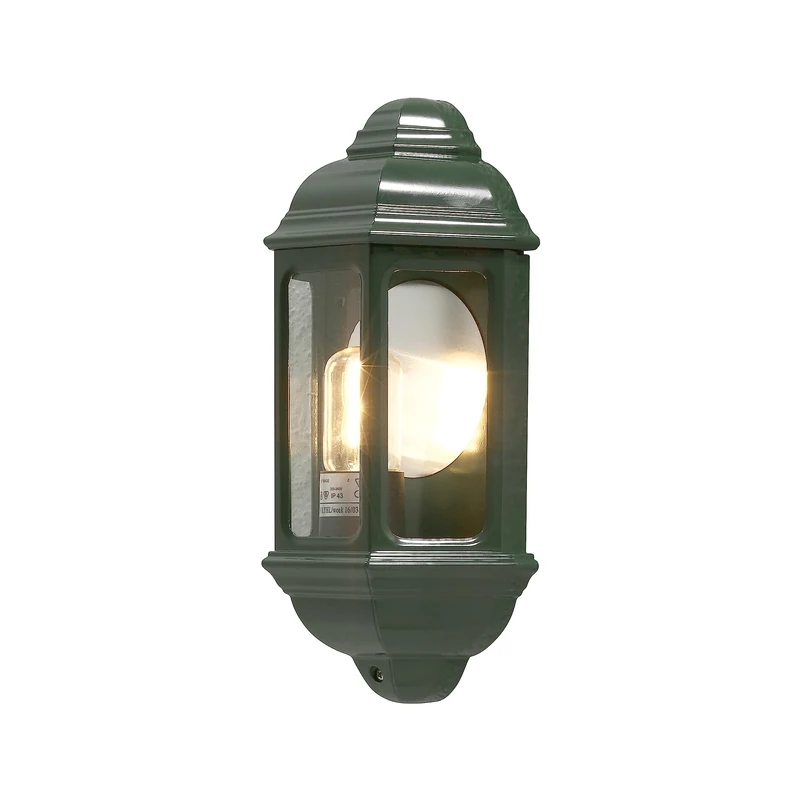Konstsmide Outdoor Wall Lights Mains Powered/Cagliari Flush Classic Lantern/1 x 100 W E27 Max Lamp/Clear Glass/Aluminium/IP43/Outside Light Green
