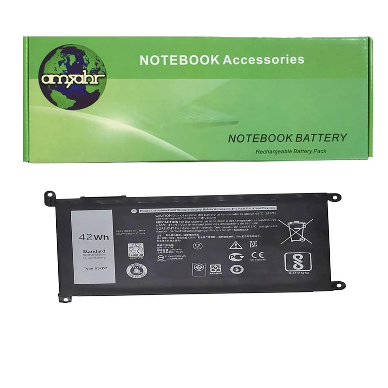 amsahr 11.4 V 42 W 3680 mAh Replacement Battery with Stereo Earphone for Dell 51KD7/Chromebook 11 3180/K5XWW