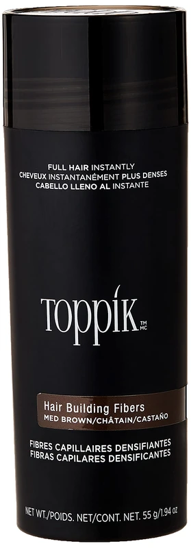 Toppik Hair Building Fibres Powder, Medium Brown, 55g Bottle - for A Thicker-looking Hairline, Crown and Beard, Instant Thinning Concealer for Men and Women