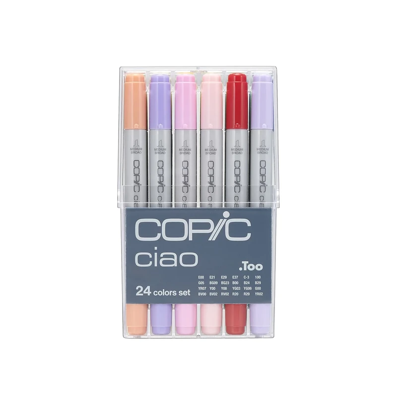 COPIC Ciao Coloured Marker Pen - Set of 24 Basics, For Art & Crafts, Colouring, Graphics, Highlighter, Design, Anime, Professional & Beginners, Art Supplies & Colouring Books