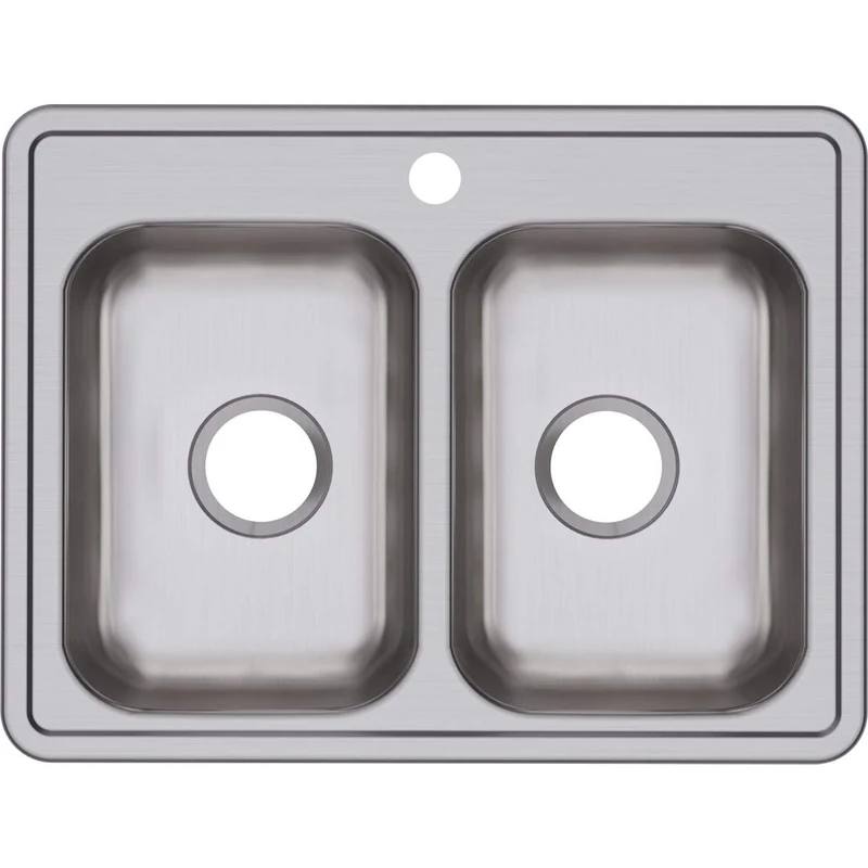 Elkay D225191 22 Gauge Stainless Steel 25" x 19" x 6.25" Double Bowl Top Mount Kitchen Sink, 1 Hole, Satin, 25 x 19 x 6.25