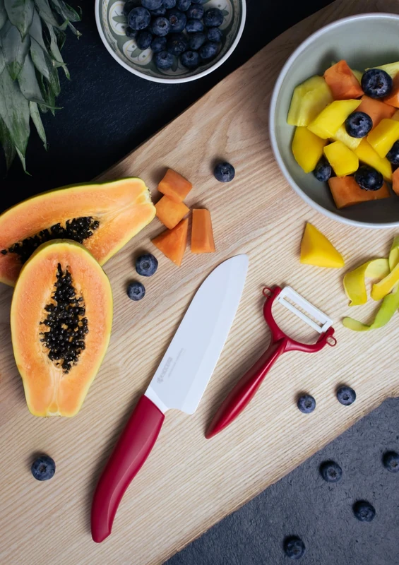 Kyocera Cut & Peel Set Red Blister pack - 14cm Santoku knife & Peeler