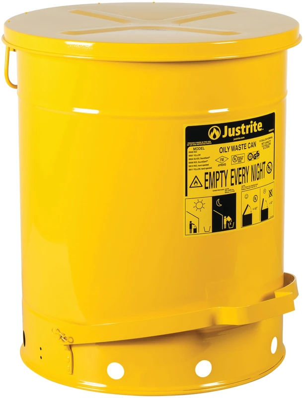 Justrite D23020 09501 Oily Waste Can, 14 gal, Yellow