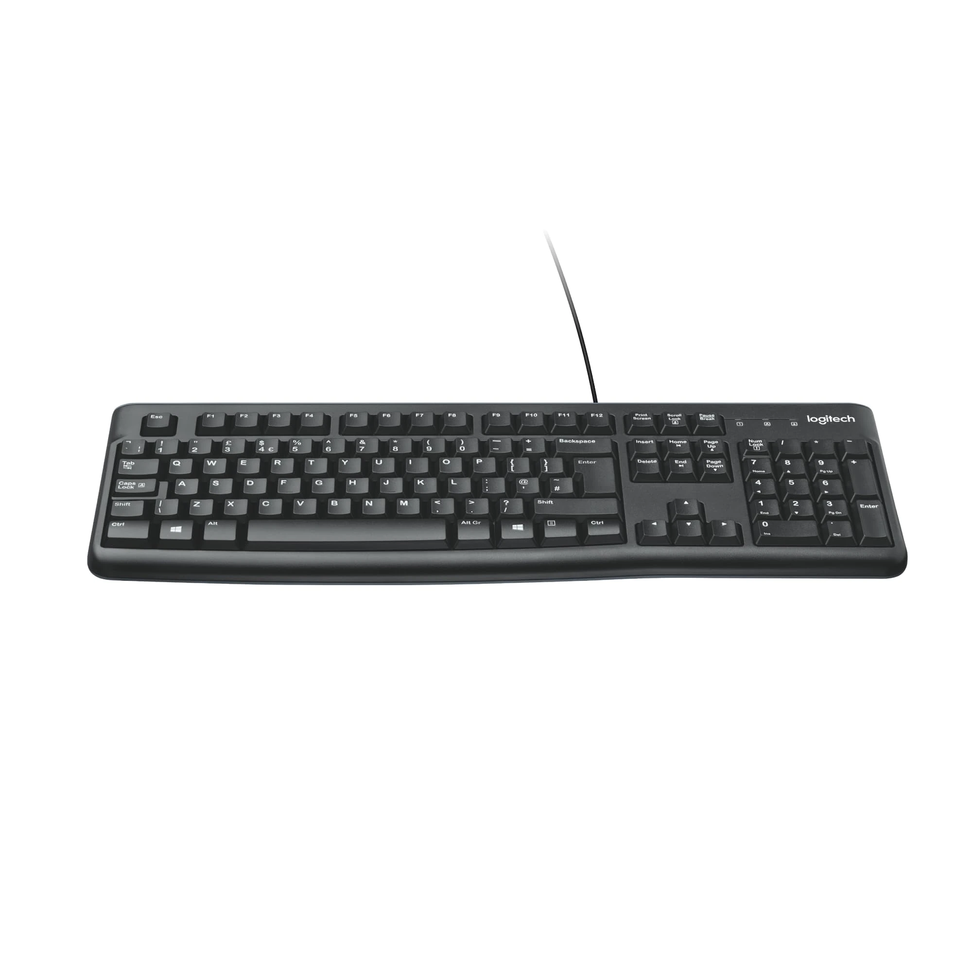 Logitech K120 Wired Keyboard for Windows, USB Plug-and-Play, Full-Size, Spill-Resistant, Curved Space Bar, Compatible with PC, Laptop, QWERTY UK English Layout - Black