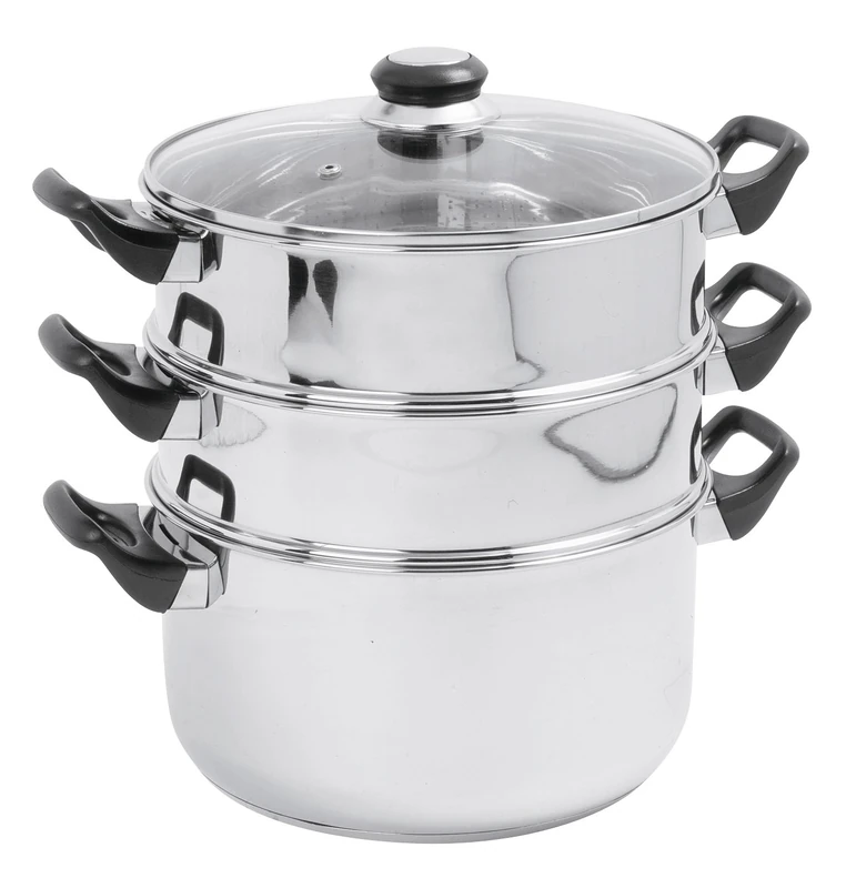 Crealys 503443 3 Level Steam Cooker with Glass Lid Stainless Steel 24 cm Diameter