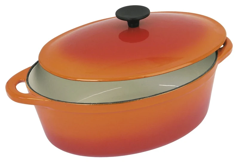 Crealys Cast Iron Dutch Oven 9L Orange 35cm Serves 8-10