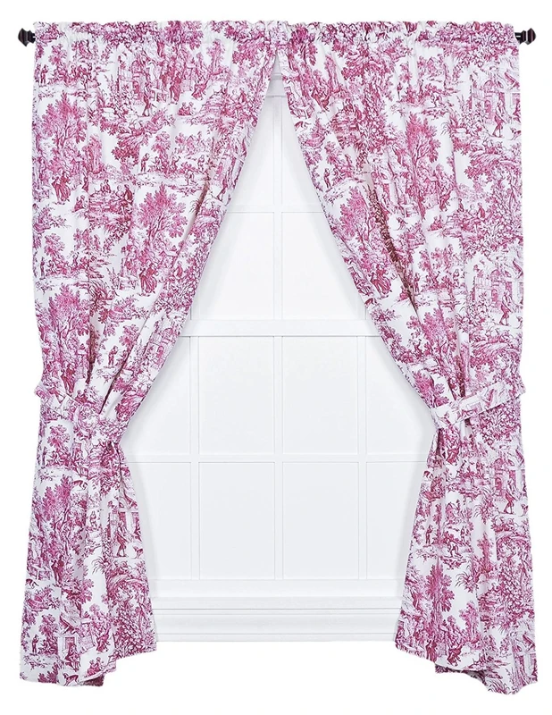 Ellis Curtain Victoria Park Toile 68-Inch-by-63 Inch Tailored Panel Pair with Tiebacks, Red