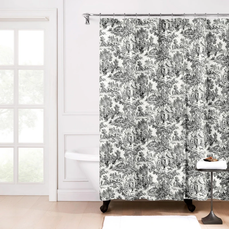 Victoria Park Toile Bathroom Shower Curtain, Black