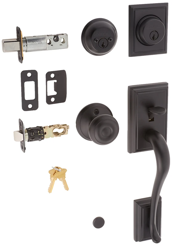 Schlage F62-ADD-GEO Addison Double Cylinder Handleset with Georgian Interior Kno, Matte Black - Image 1