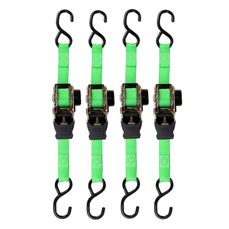 SmartStraps 6-Foot Ratchet Straps (4pk) 1,500 lbs Break Strength – 500 lbs Safe Work Load– Haul ATVs, Lawn Tractors and Other Small Equipment – Easy-to-Use Retractable Tie-Down Straps