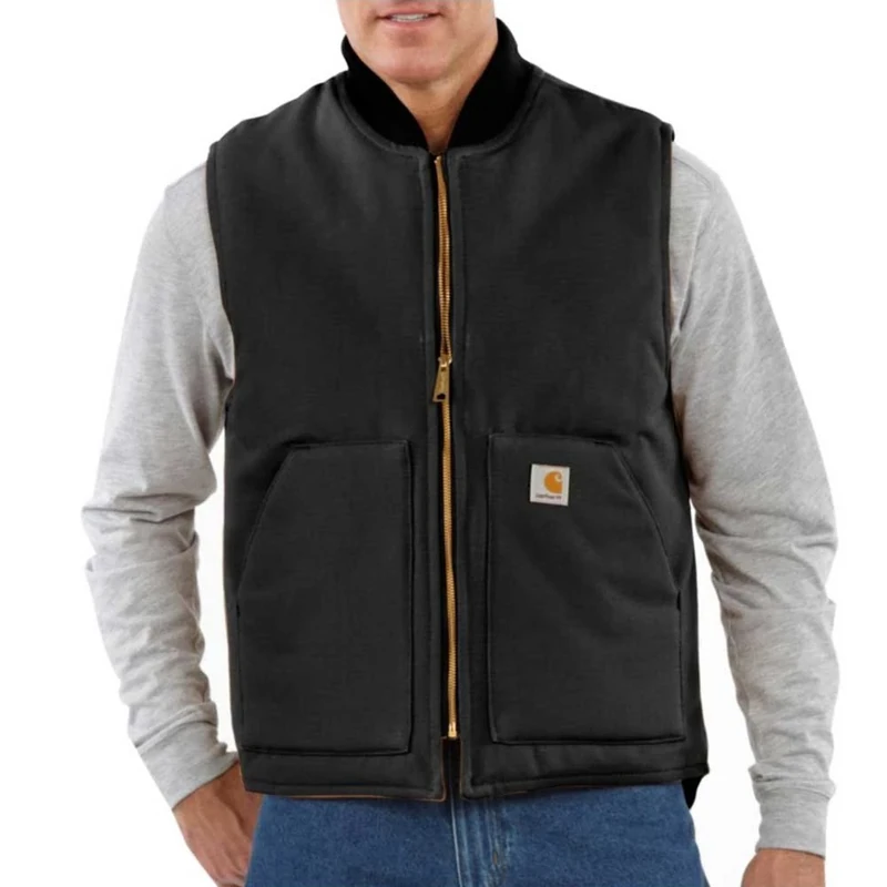 Carhartt Men's Relaxed Fit Firm Duck Insulated Rib Collar Vest, Black, XXL