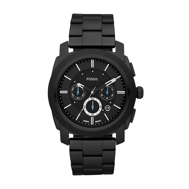 Fossil Watch for Men Machine, Quartz Chronograph Movement, 45 mm Black Stainless Steel Case with a Stainless Steel Strap, FS4552