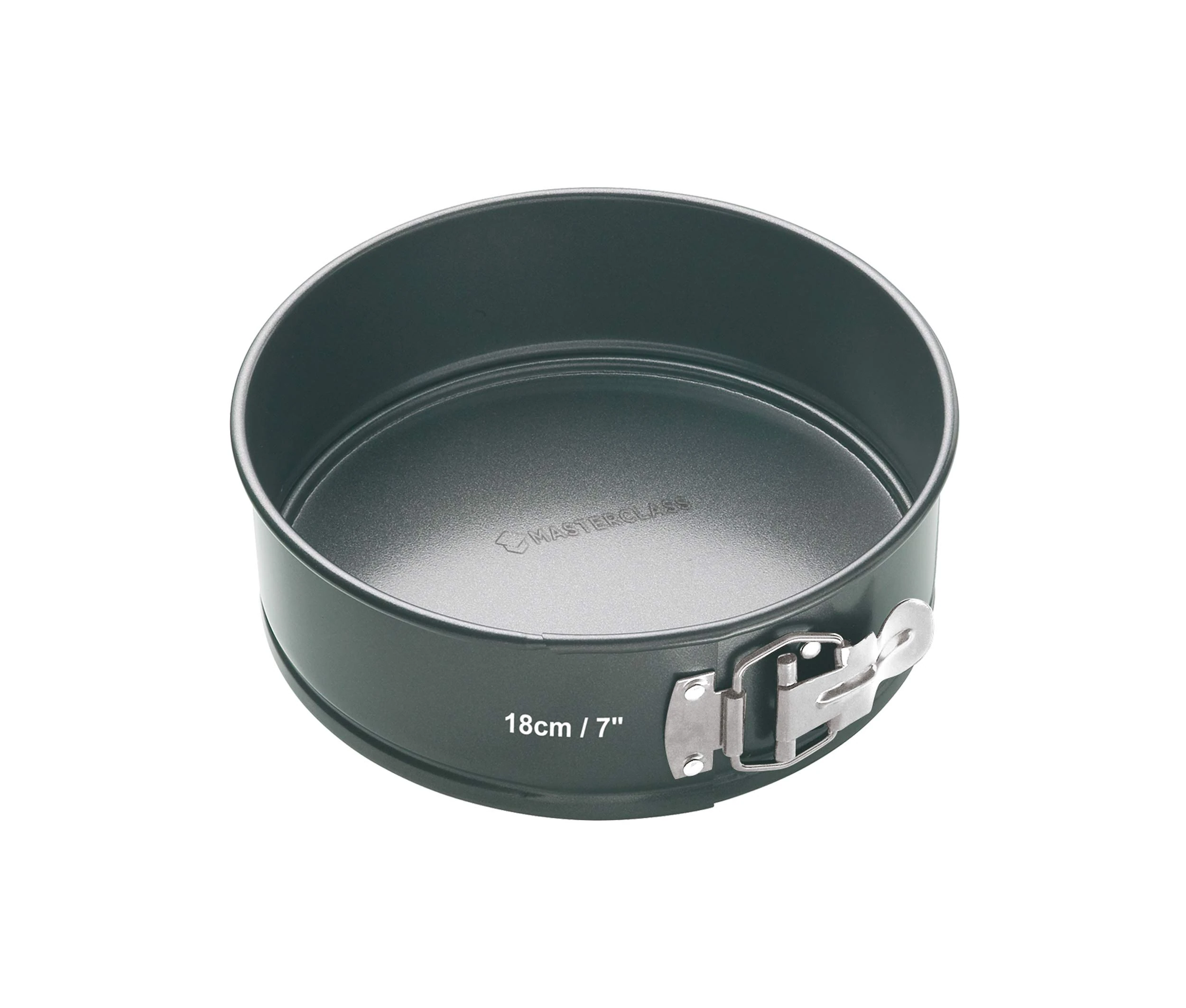 MasterClass 18 cm Springform Cake Tin with Loose Base and PTFE, PFOA and BPA Free Non Stick, Robust 1mm Thick Carbon Steel,7 Inch Round Pan, Grey