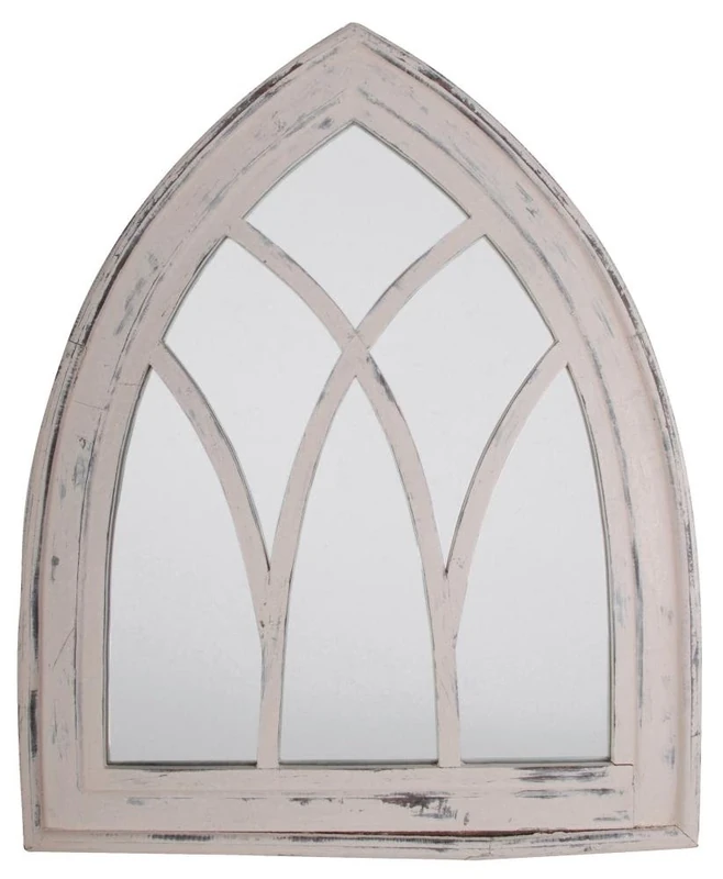 Esschert Design WD10 66 x 5 x 80cm Wood and Glass Mirror Gothic Wash - White - Image 1