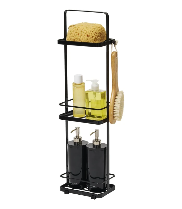 Yamazaki 6635 TOWER 3-Tiered Bath Rack Slim, black, Steel, Minimalist, 18 x 12 x 67 cm