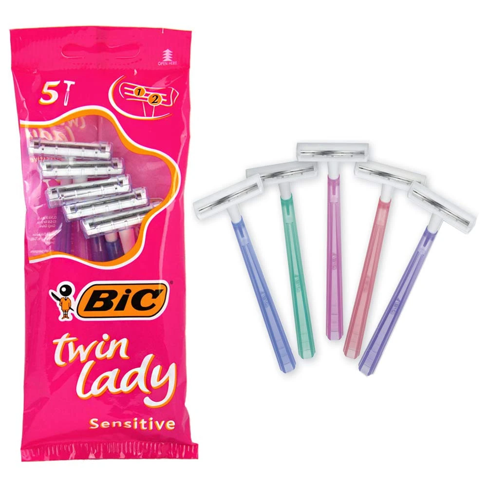 Bic Twin Lady Sensitive Razors, 5 Packs of 5 (25 Total) Disposable Razors - with Two Blades for a Close and Precise Shave