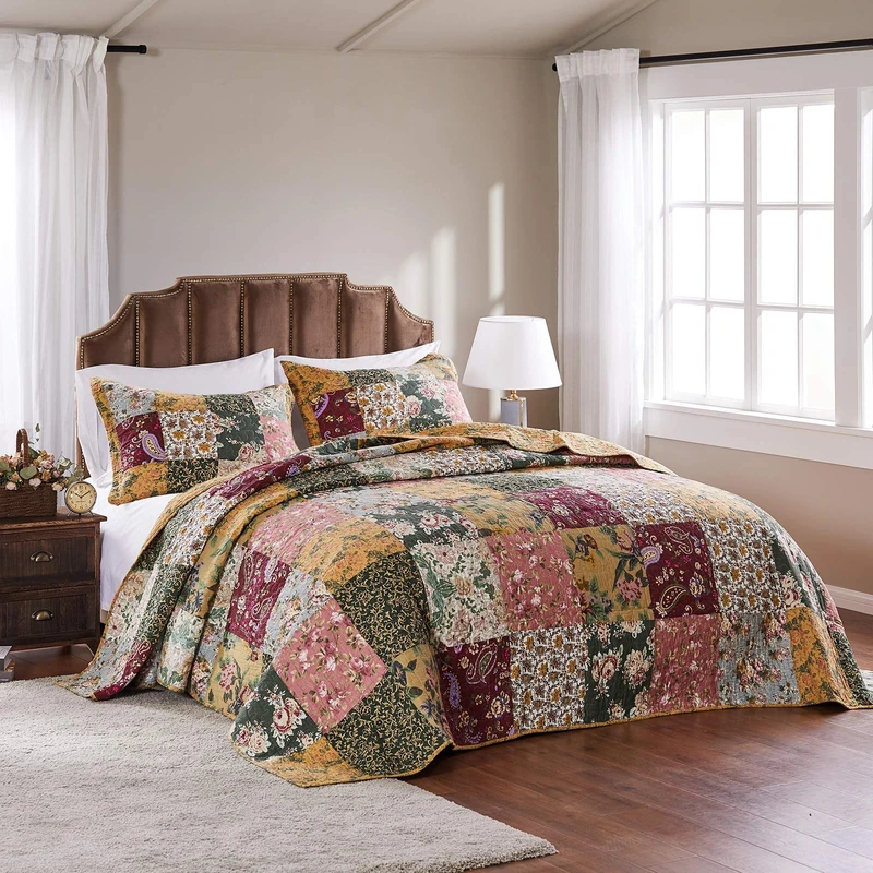 Greenland Home 100% Cotton Authentic Patchwork Quilt Set, Multicolor, Queen