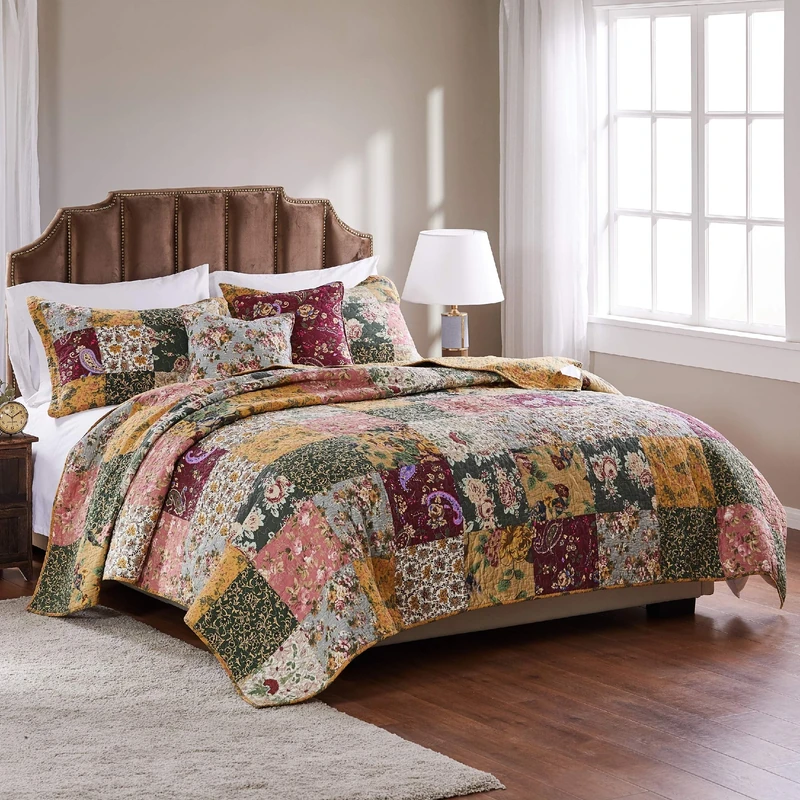 Greenland Home Fashions 100% Cotton Authentic Patchwork Quilt Set, Multicolor, King/California King (5 Piece)