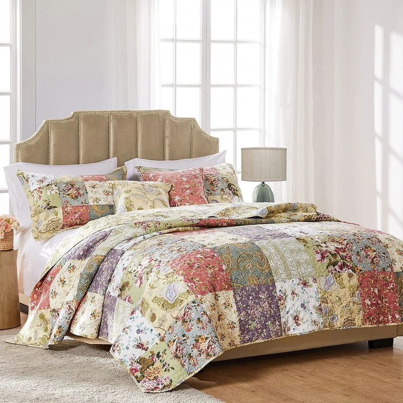 Greenland Home 100% Cotton Authentic Patchwork Reversible Quilt Set, Multicolor, 5-Piece Full/Queen
