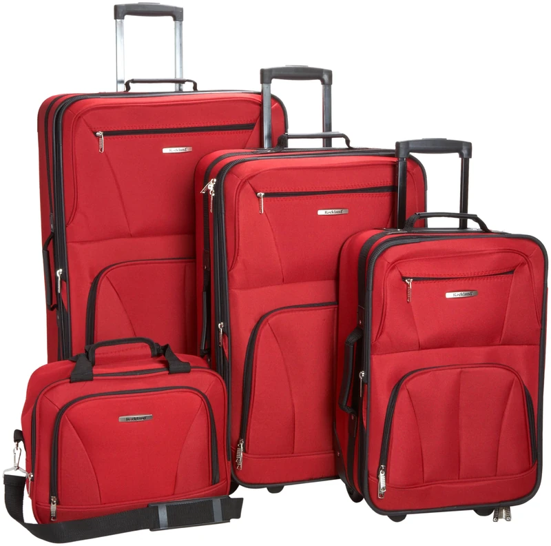 Rockland Luggage Journey Softside Upright Set, Red, 4-Piece Set (14/19/24/28), Journey Softside Upright Luggage Set