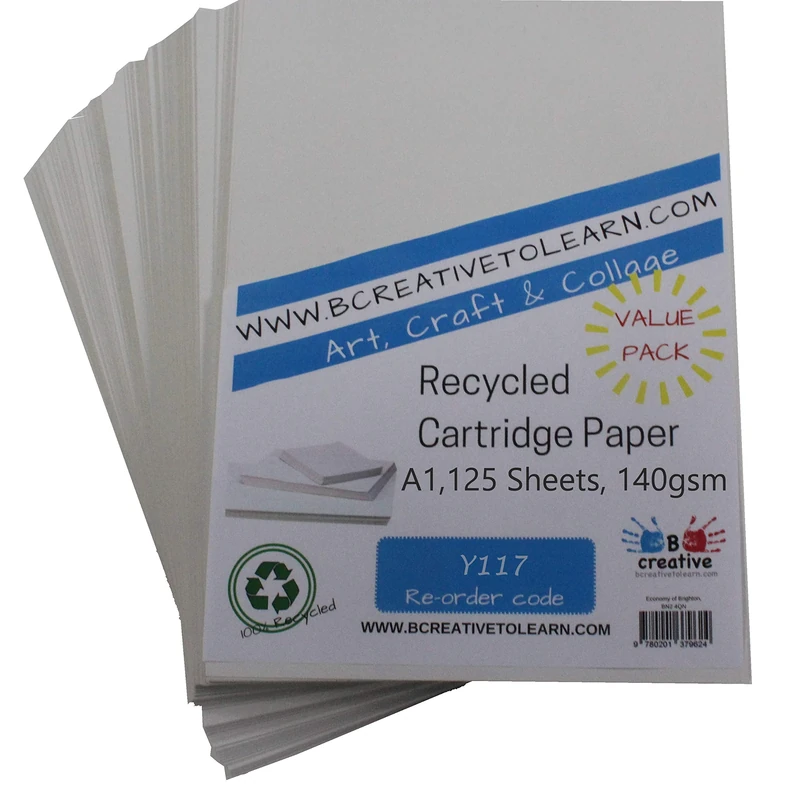 100% Eco Recycled Art A1 Cartridge Paper White Great Art Paper 140gsm Pack of 125 Sheets - Suitable for bookmaking, Sketching, Painting, Printing and More