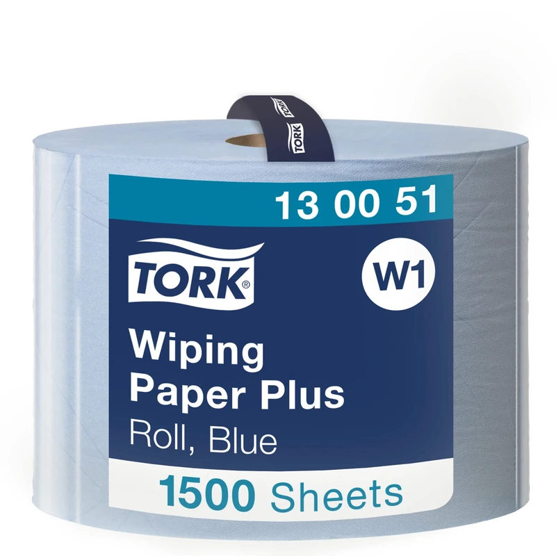 Tork 130051 Wiping Paper Plus / 2 Ply Absorbent QuickDry Paper Roll Suitable for Tork W1 Wipers Wall/Floor/Standard System / Blue / 1 x 510m / Ø 39cm