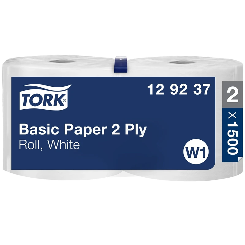 Tork 129237 Basic Paper 2 Ply / Absorbent, Recycled Paper Roll Suitable for Tork W1 Wipers Wall/Floor/Standard System / White / 2 x 510m / Ø 31.5cm