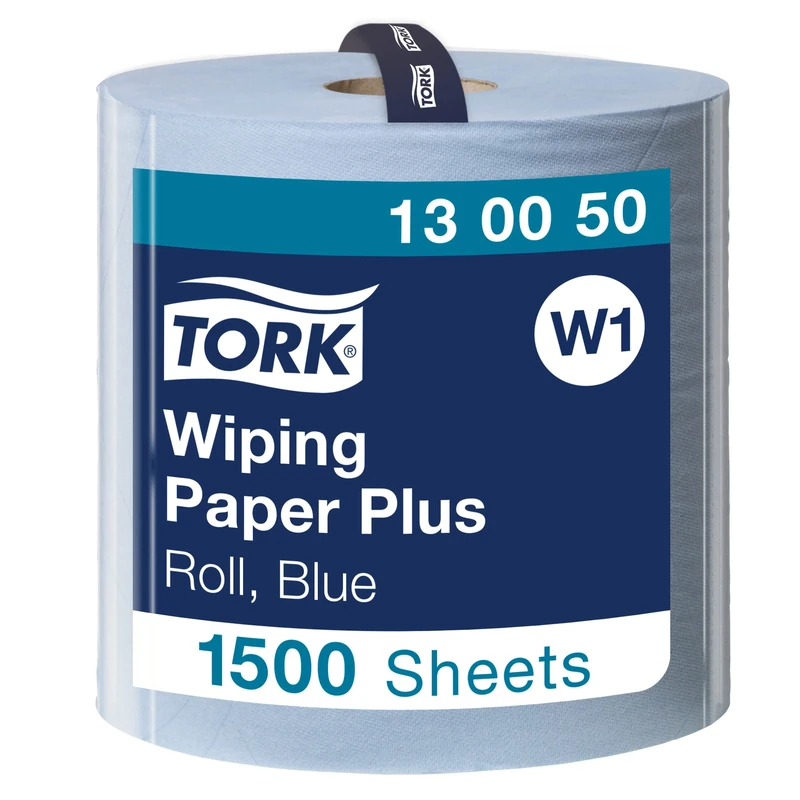 Tork 130050 Wiping Paper Plus / 2 Ply Absorbent, QuickDry Paper Roll Suitable for Tork W1 Wipers Wall/Floor/Standard System / Blue / 1 x 510m / Ø 39cm