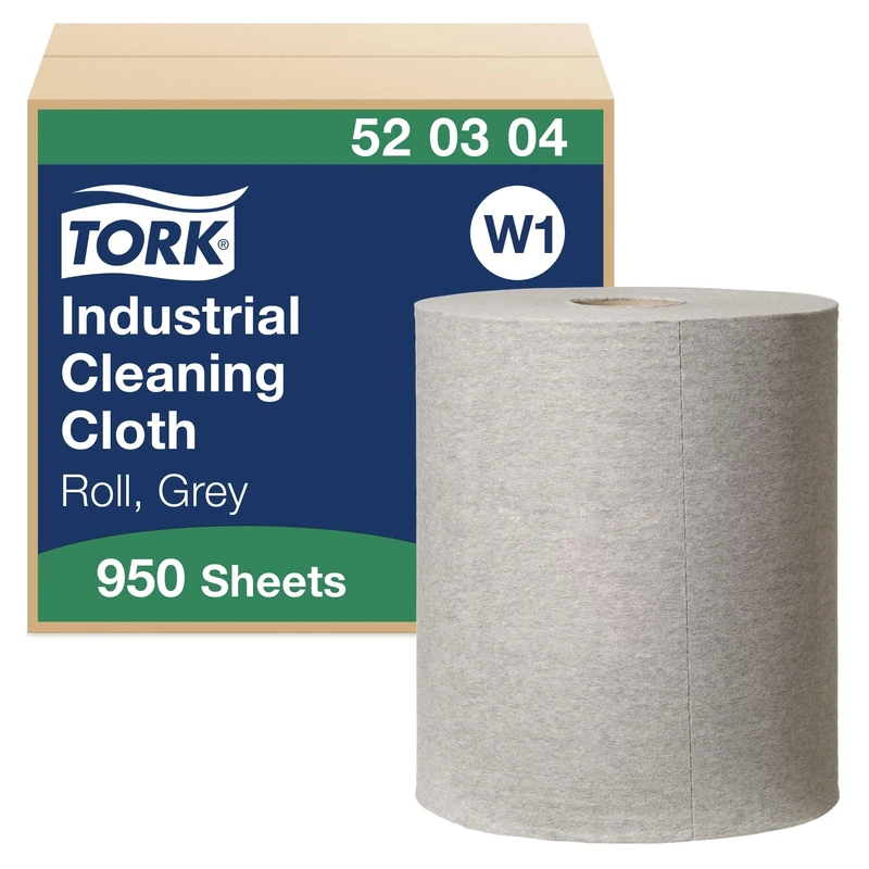 Tork 520304 Industrial Cleaning Cloth / 1 Ply Multipurpose Disposable Cotton Towel Suitable Suitable for W1 Wipers System / Grey / 1 x 361m / Ø 38cm