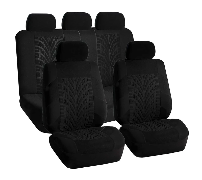 FH Group Car Seat Covers Full Set Premium Cloth - Universal Fit,Automotive Seat Cover,Low Back Front Seat Covers,Airbag Compatible,Split Bench Rear Seat,Washable Seat Cover for SUV,Sedan Black