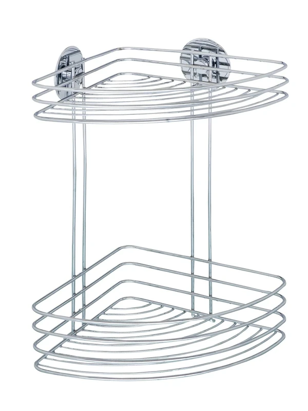Wenko 18914100 TurboLoc Corner Rack 2 Shelves, Fixing Without Drilling, Metal Steel, 26.5 x 33 x 20 cm, Chrome