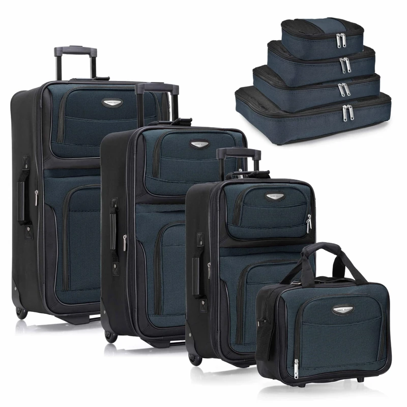 Travel Select Amsterdam Expandable Rolling Upright Luggage, Navy, 8-Piece Set (15/21/25/29/Packing Cubes)