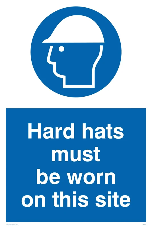 Viking Signs MC524-A2P-3M "Hard Hats Must Be Worn On This Site" Sign, 3 mm Plastic Rigid, 600 mm H x 400 mm W