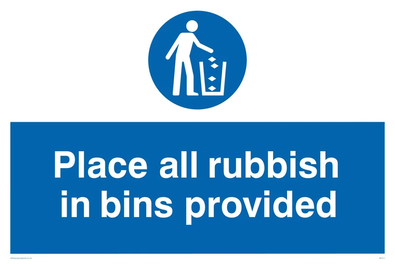 Viking Signs MV311-A2L-3D "Place All Rubbish In Bins Provided" Sign, 3 mm Rigid Double Sided PVC, 400 mm H x 600 mm W