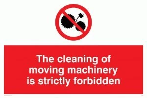 Viking Signs PM43-A2L-3D "This Cleaning Of Moving Machinery Is Strictly Forbidden" Sign, 3 mm Rigid Double Sided PVC, 400 mm H x 600 mm W
