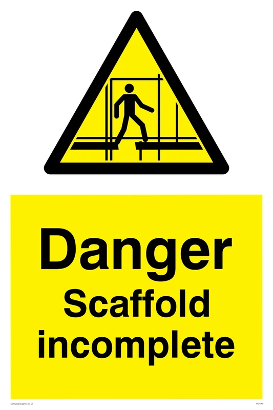 Viking Signs WC499-A2P-AC "Danger Scaffolding Incomplete" Sign, Aluminium Composite, 600 mm H x 400 mm W