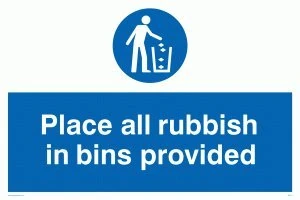 Viking Signs MV311-A1L-AC "Place All Rubbish In Bins Provided" Sign, Aluminium Composite, 600 mm H x 800 mm W - Image 1