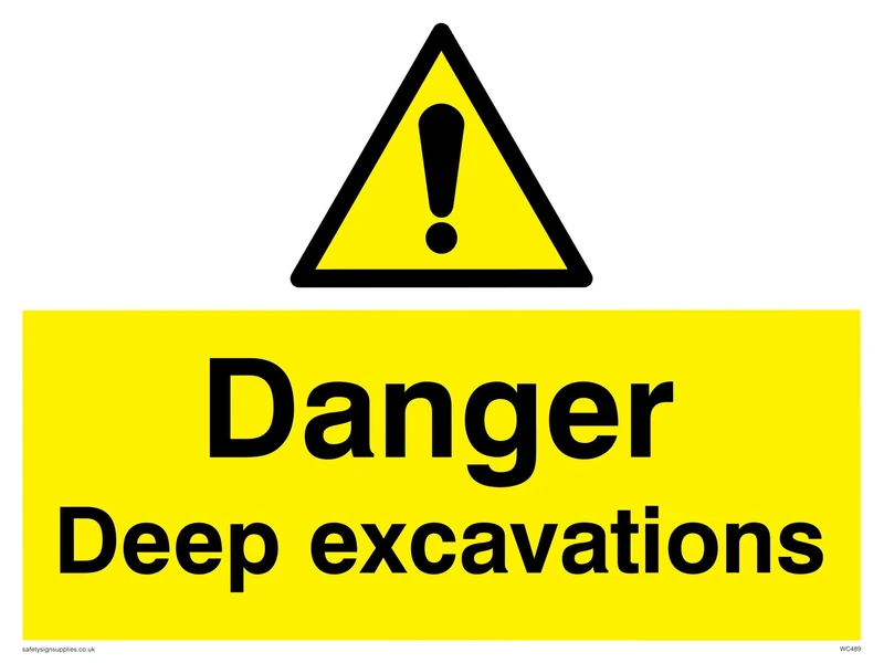 Viking Signs WC489-A3L-V "Danger Deep Excavations" Sign, Vinyl, 300 mm H x 400 mm W