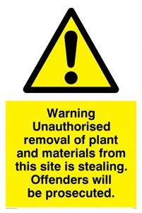 Viking Signs WC503-A2P-AC "Warning Unauthorised Removal Of Plant and Materials from This Site is Stealing. Offenders Will be Prosecuted" Sign, Aluminium Composite, 600 mm H x 400 mm W